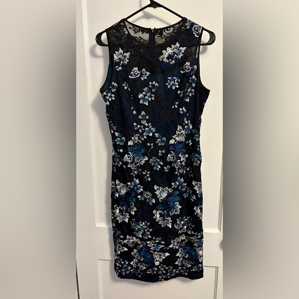 Size6 black blue and silver dress Machine washable